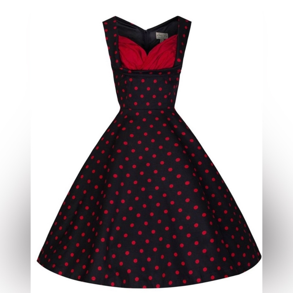 Lindy Bop Ophelia Black Dress with Red Polka Dots